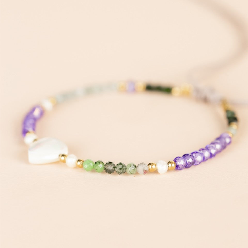 Gemstone Bracelet with Pearl Heart - Healing Stone