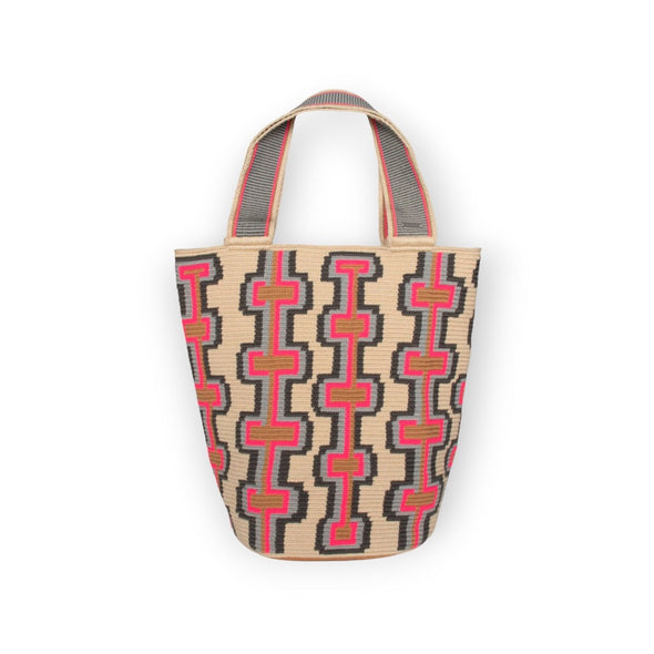 geometric tote bag Guajii design Wayuu Colombia neon pink