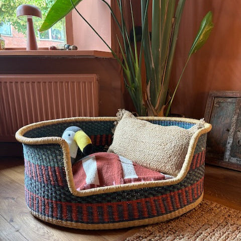 Panier à chien tissé à la main L - Bleu/Rouge