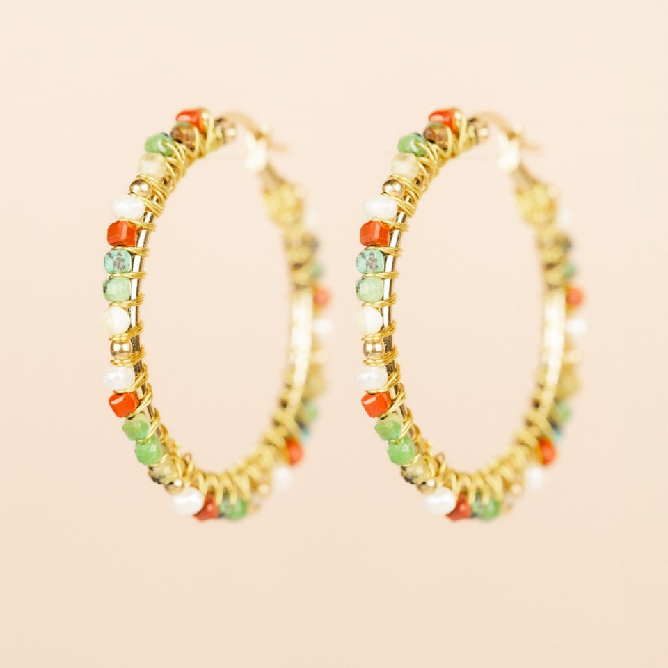 Hoop Earrings Ø30mm Red Jasper Mix