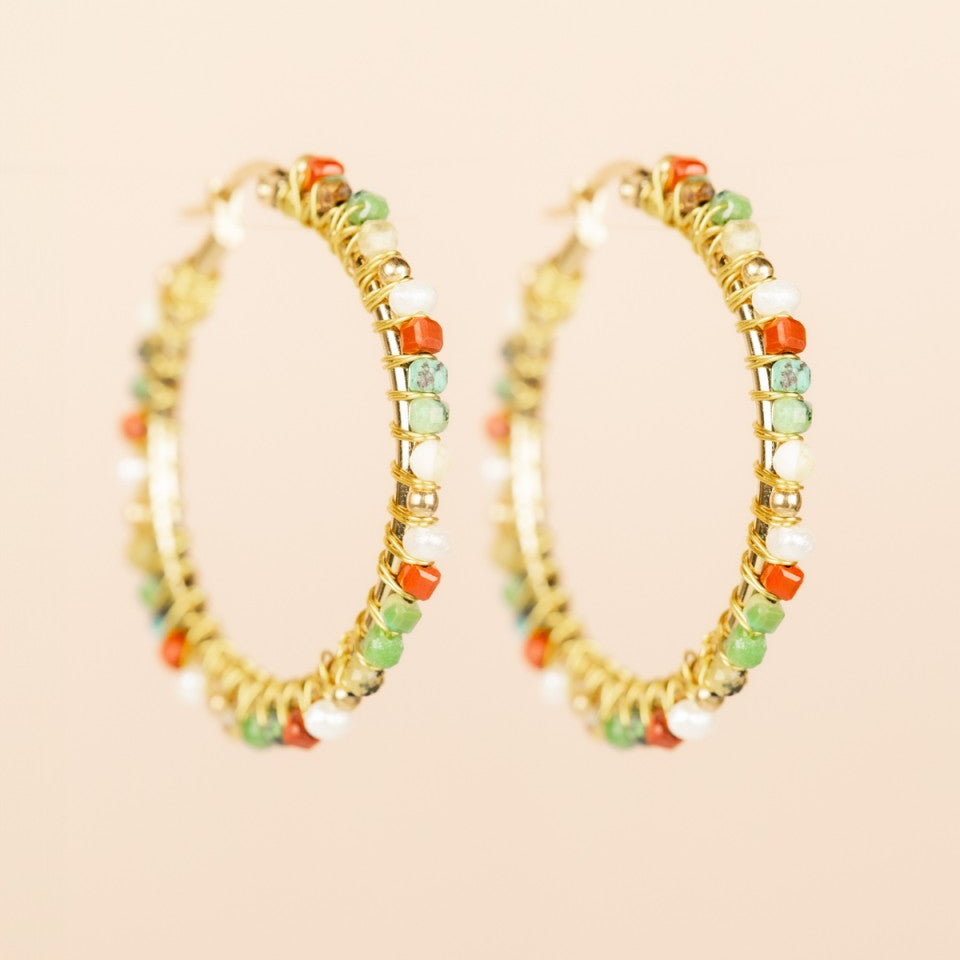 Hoop Earrings Ø30mm Red Jasper Mix