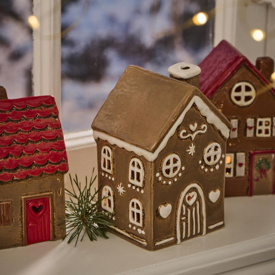 Ib Laursen gingerbread ceramic house for tea light xmas 