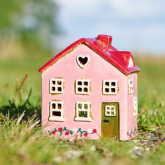 Ib Laursen pink ceramic house green door strawberry vine