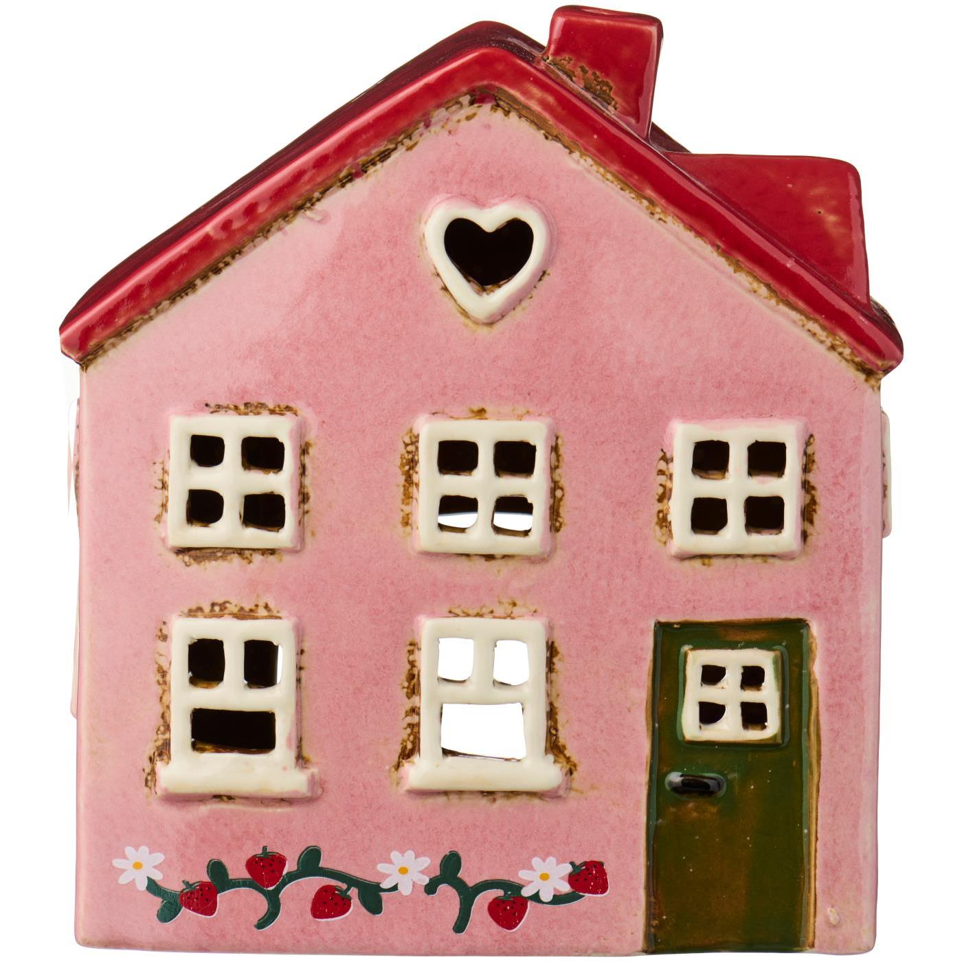 Ib Laursen maison en céramique rose porte verte vigne de fraise