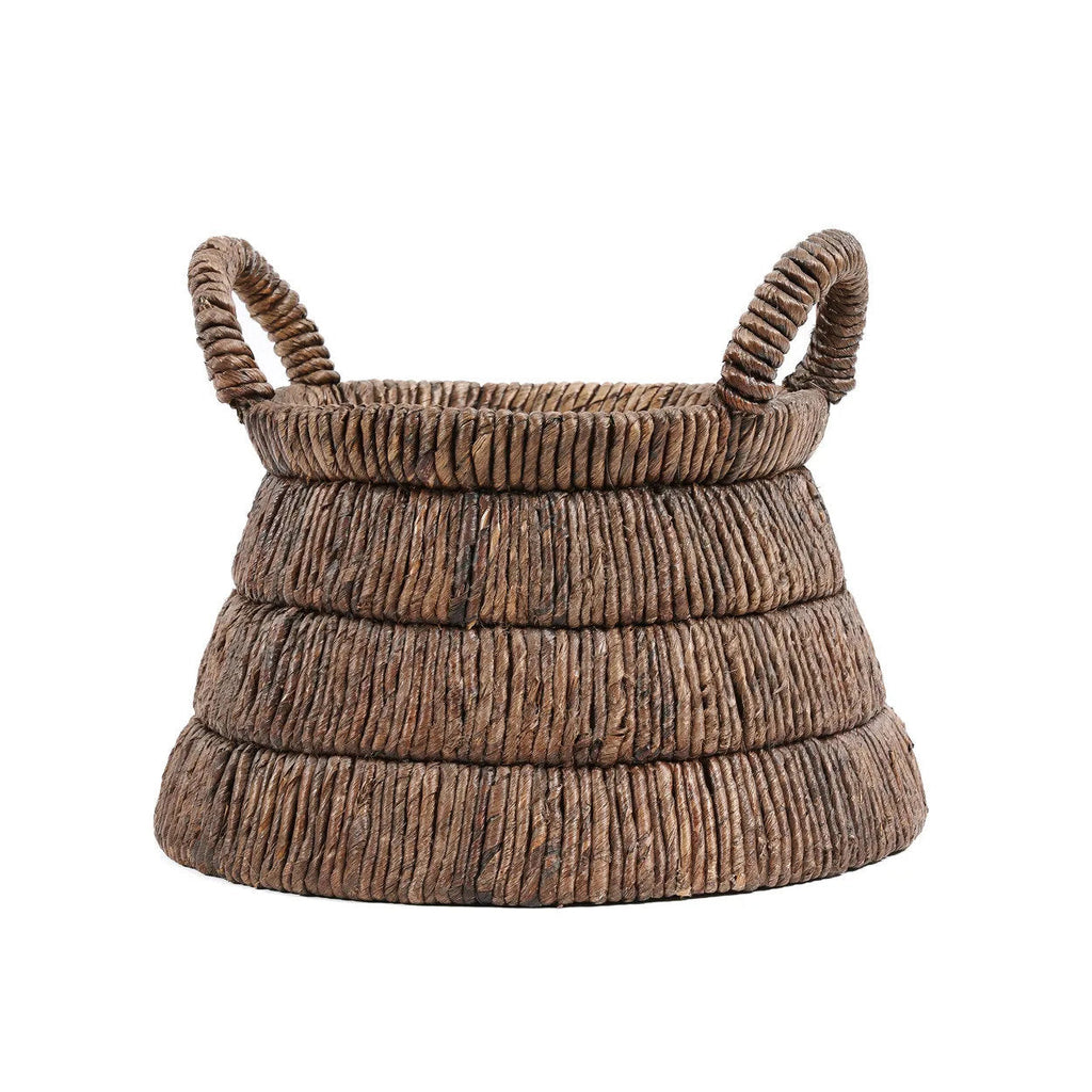 Woven brown banana leaf basket with handles 