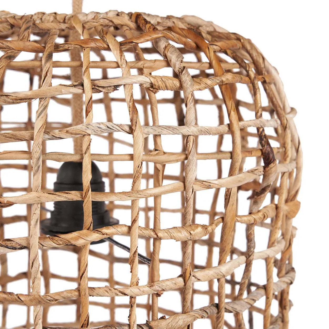 Close-up of a woven rattan basket on a white background