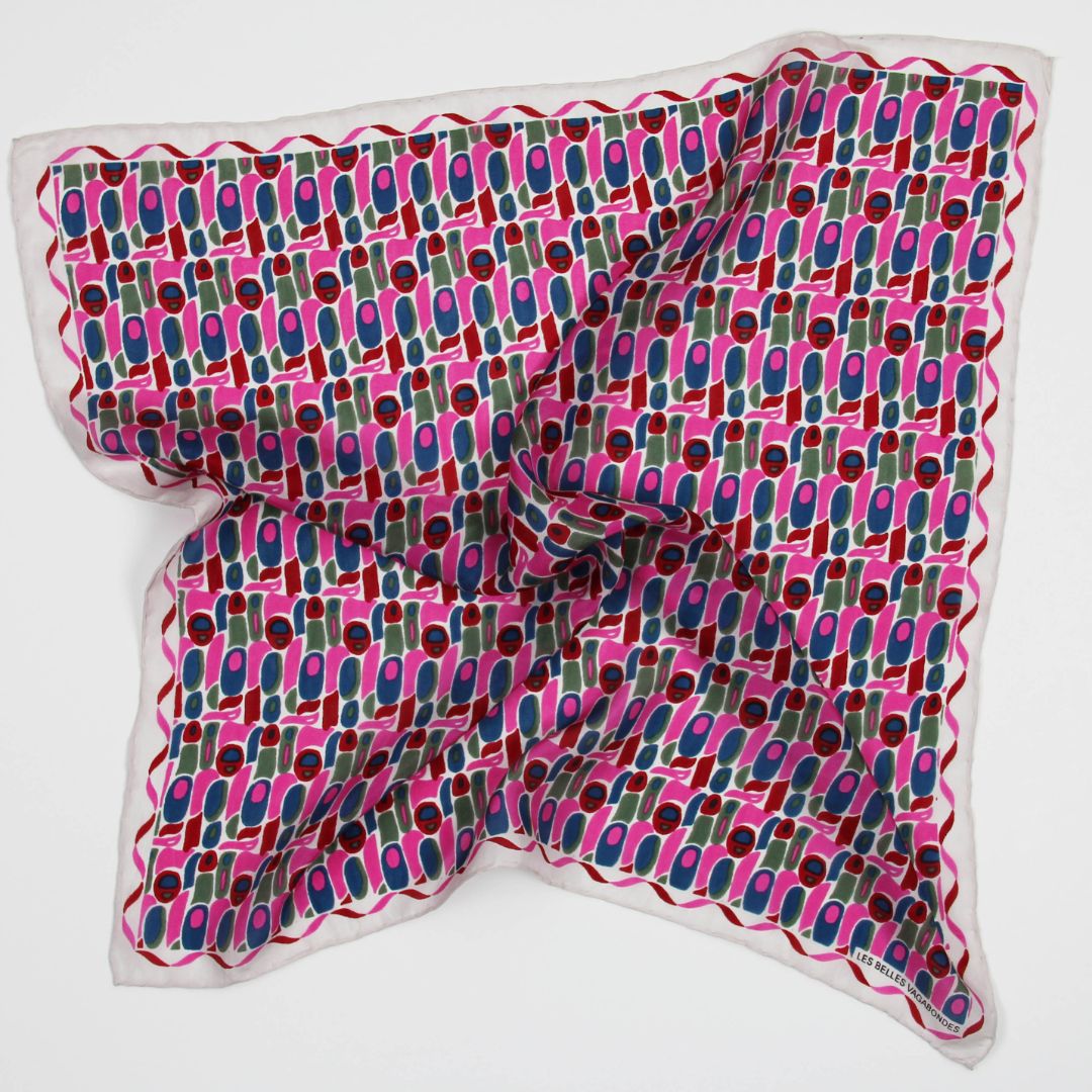 Les Belles Vagabondes Silk Scarf Mini Percussion Fuchsia Scrunch
