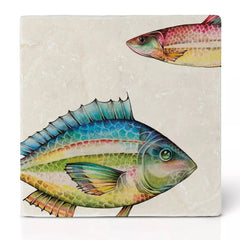 Ligarti tile coaster natural stone fish duo Ruby