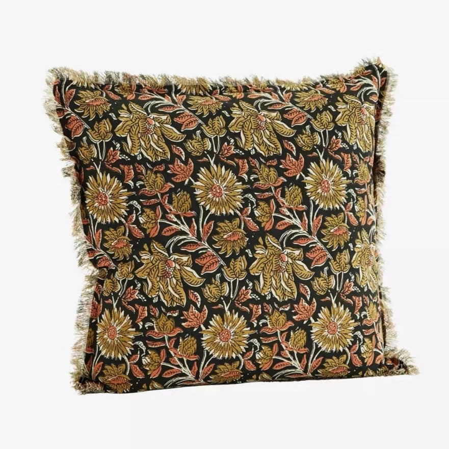 Madam Stoltz cushion cover fringes 50x50cm autumn flowers