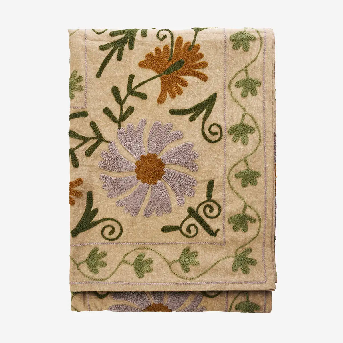 Madam Stoltz Suzani embroidered throw blanket old rose
