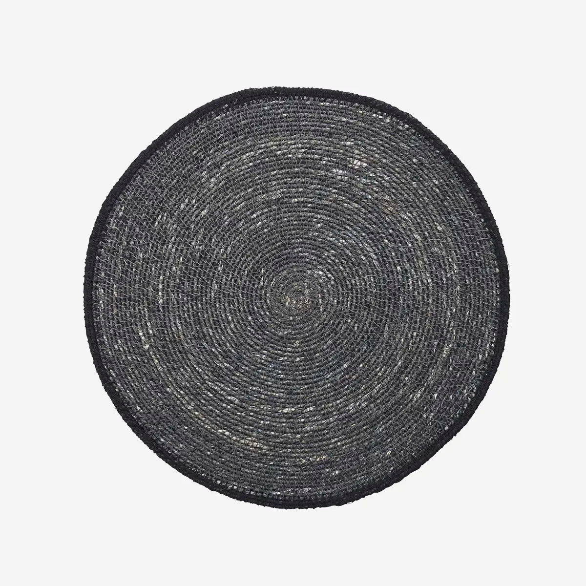 Madam Stoltz charcoal round seagrass placemat black border