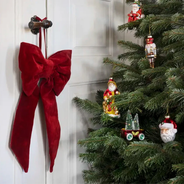Madam Stoltz red cotton velvet bow Christmas