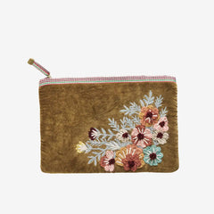 Madam Stoltz embroidered velvet iPad sleeve tapenade brown