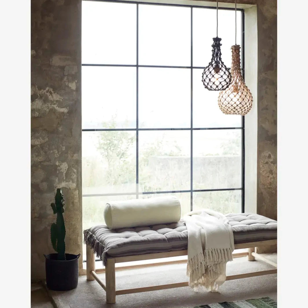 Madam Stoltz glass ceiling lamp with jute net boho interior