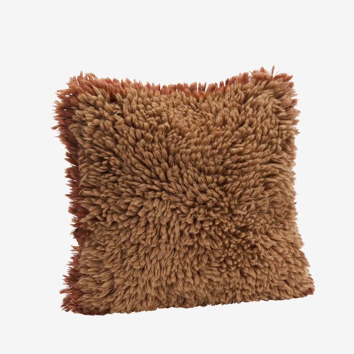 Madam Stoltz hairy woollen cushion dusty rose brown