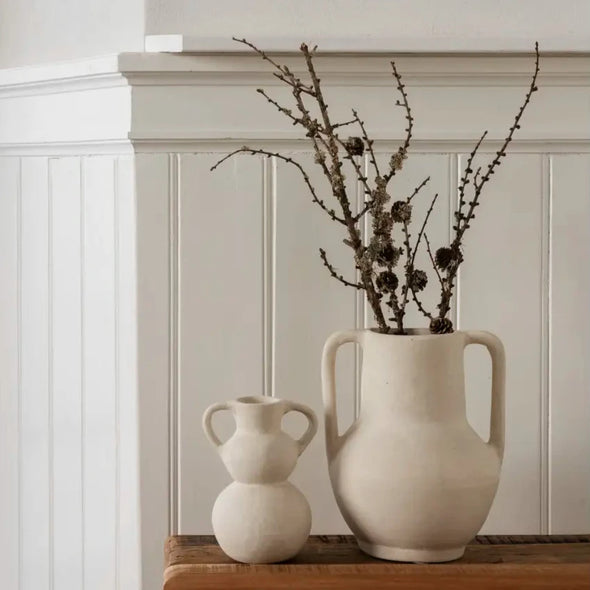 Madam Stoltz paper mache vases natural white home styling