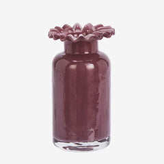 Madam Stoltz plum glass vase ruffled rim