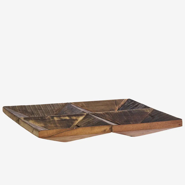 Madam Stoltz recycled wooden tray with geometrical compartments 