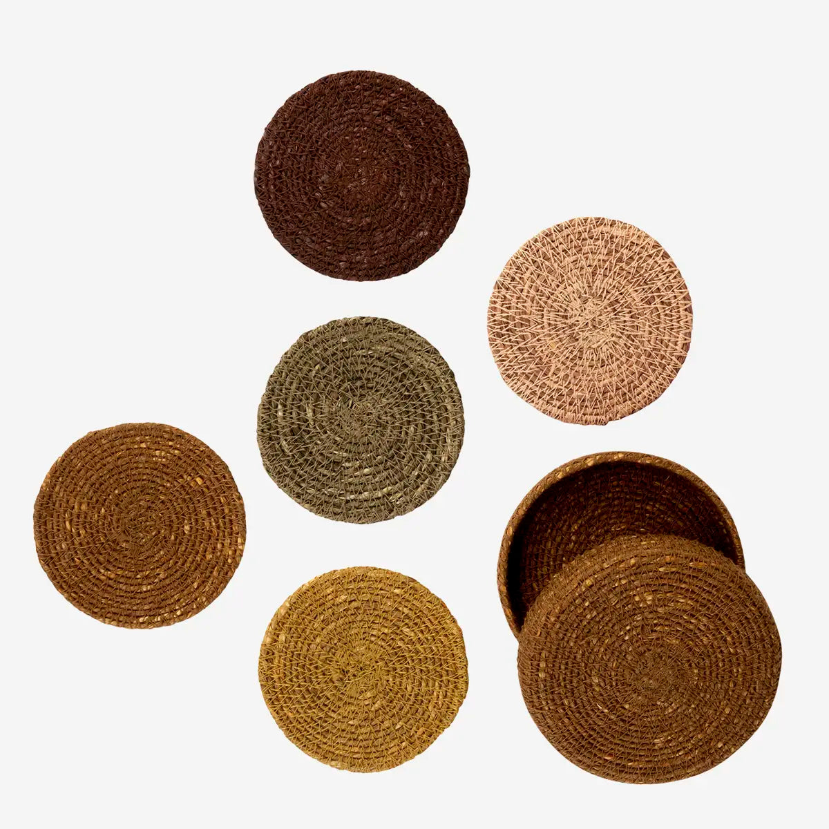 Madam Stoltz seagrass coasters set earthy colours