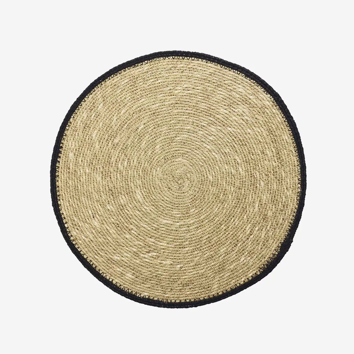 Madam Stoltz round seagrass placemat black border