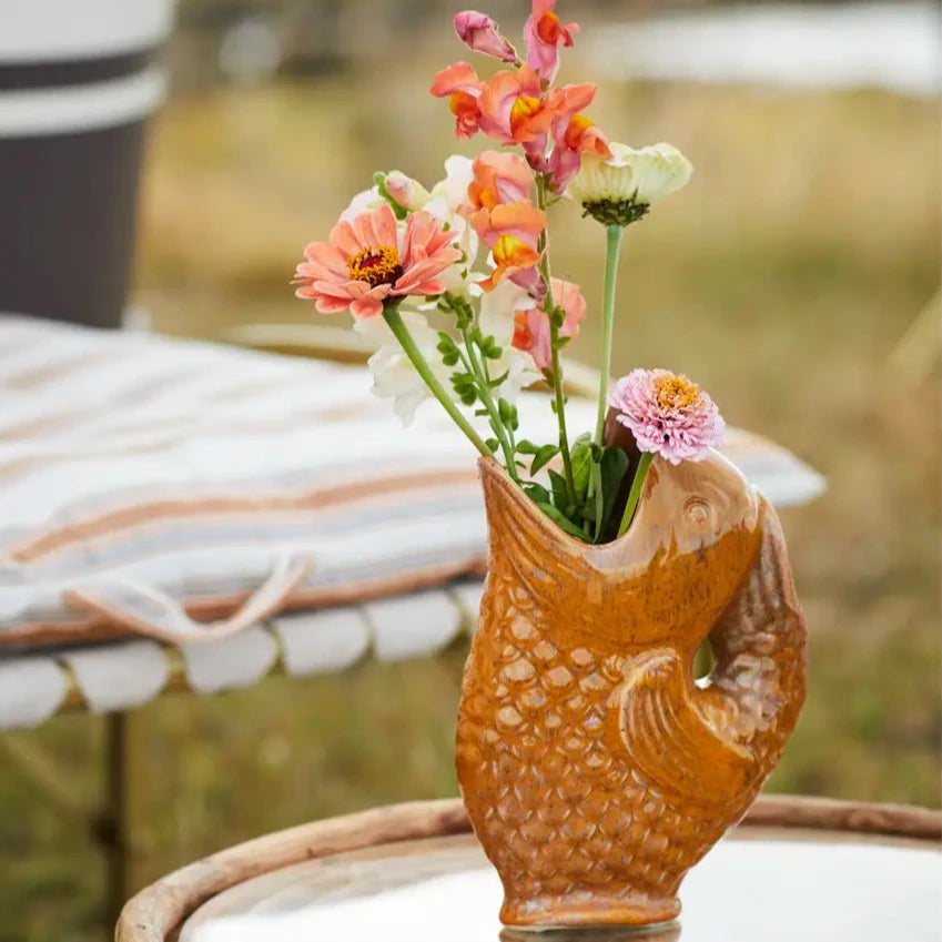 Madam Stoltz stoneware vase fish water jug golden orange