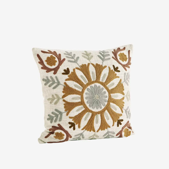 Madam Stoltz suzani embroidered cushion cover off white brown
