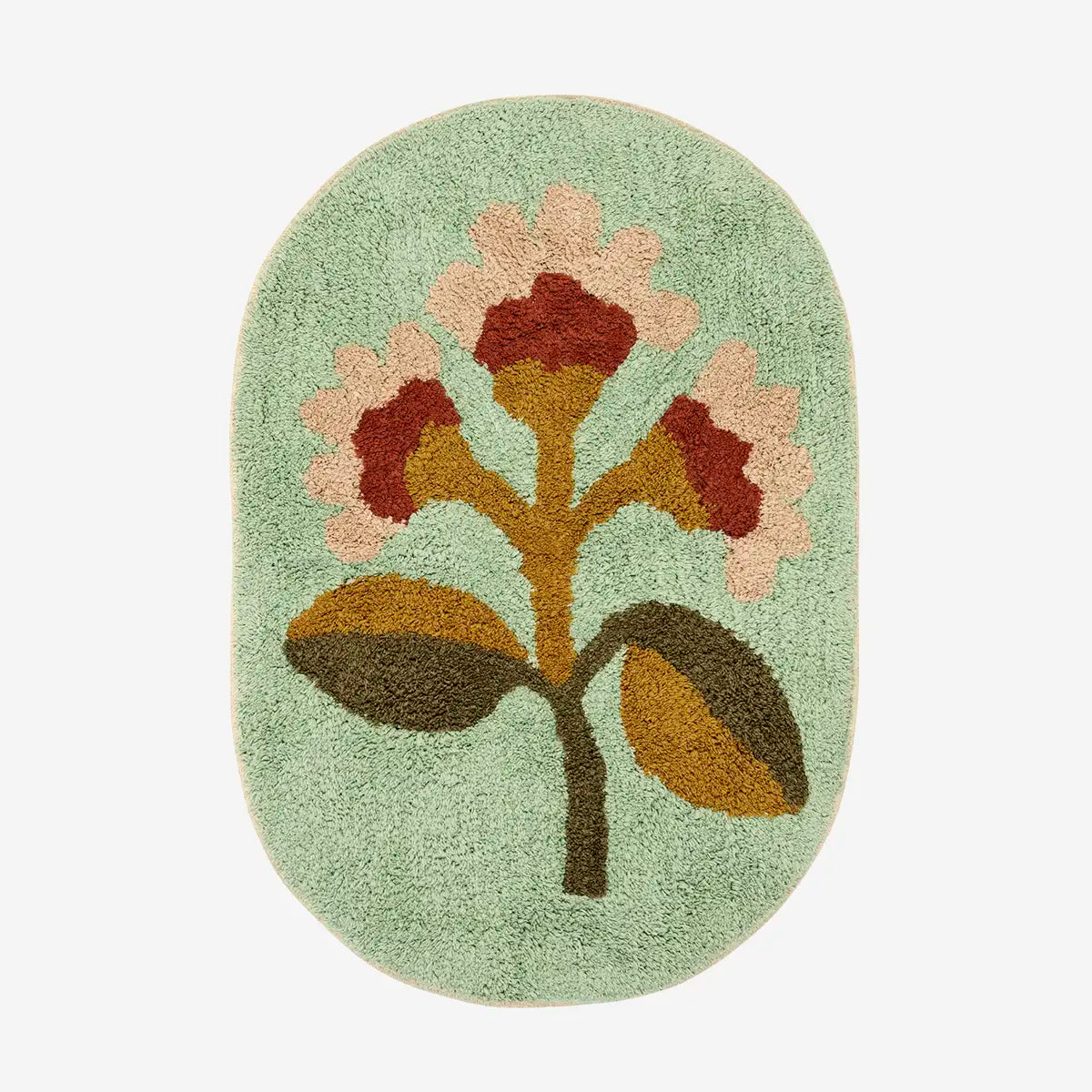 Madam Stoltz tufted bath mat oval floral mint green