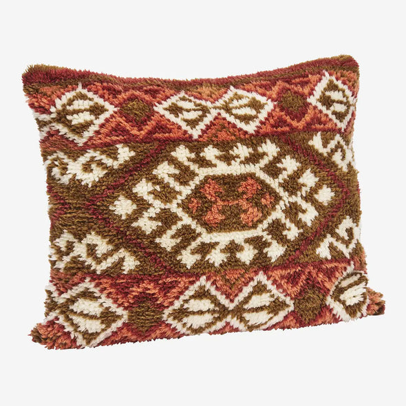 Decorative wool cushion with geometric pattern brown pink Madam Stoltz