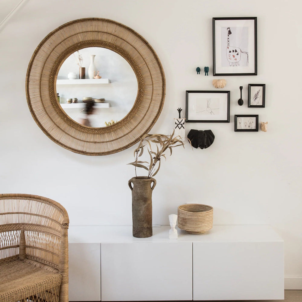 round Malawi mirror natural rattan 75cm