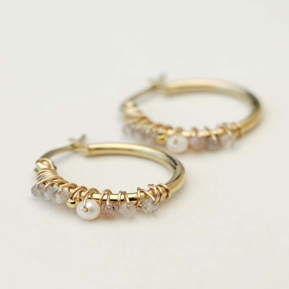 Mujajuma oorbellen oorringen labradoriet parel goud 20mm