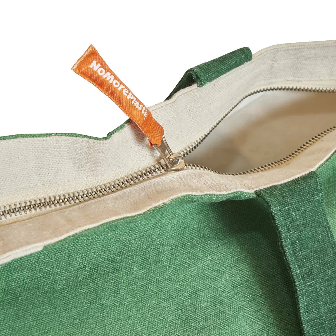 NoMorePlastic nachhaltige Einkaufstasche recycelte Bettwäsche amazon grün Reißverschluss