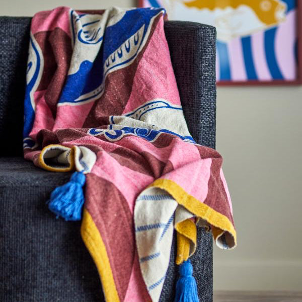 Remy throw fish design Bloomingville recycled cotton
