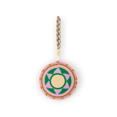geometric round shoulder bag lilac Guajii design Wayuu Columbia