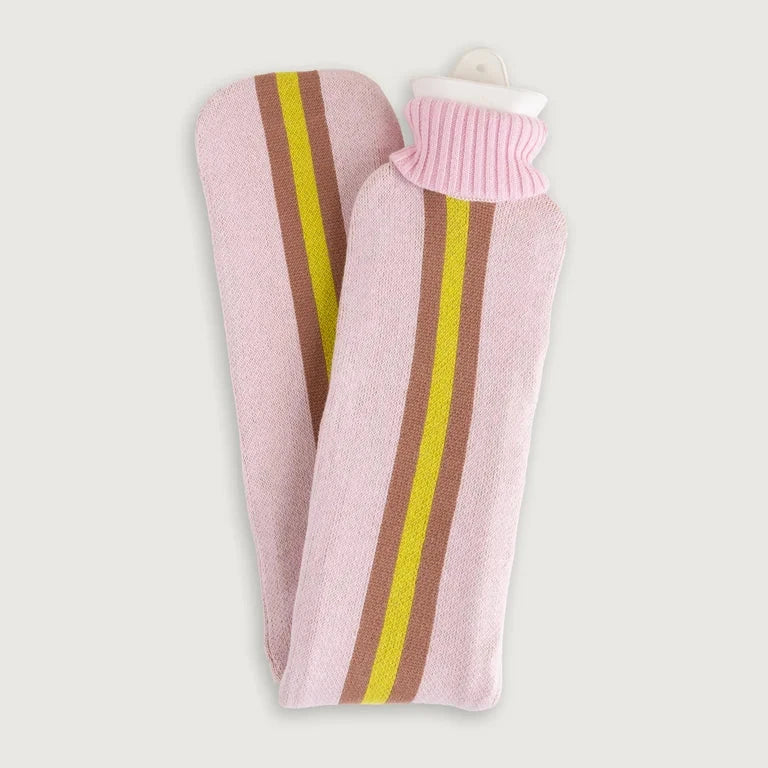 Hot water bottle XL with vertical stripes in yellow, brown, and white by SUITE702