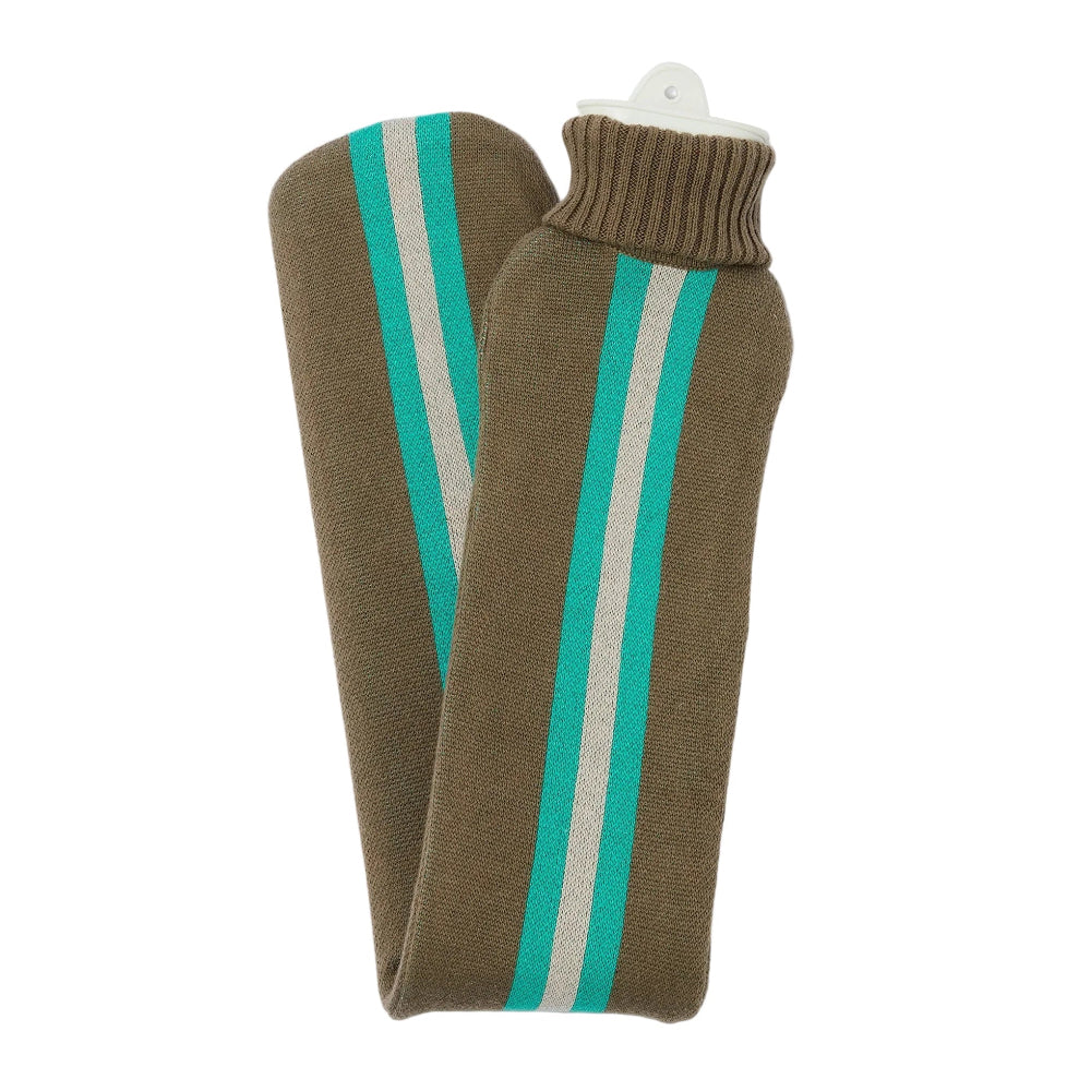 Hot water bottle with two vertical teal and white stripes by SUITE702