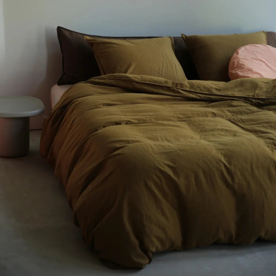 Suite 702 duvet cover linen organic khaki gold