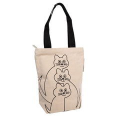 Beige tote bag with black cat illustrations No More Plastic Bags recycled cotton