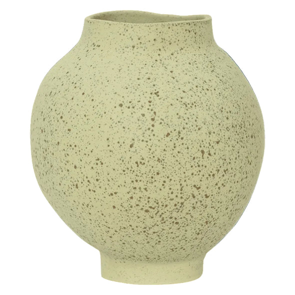 Green handcrafted vase with speckled texture