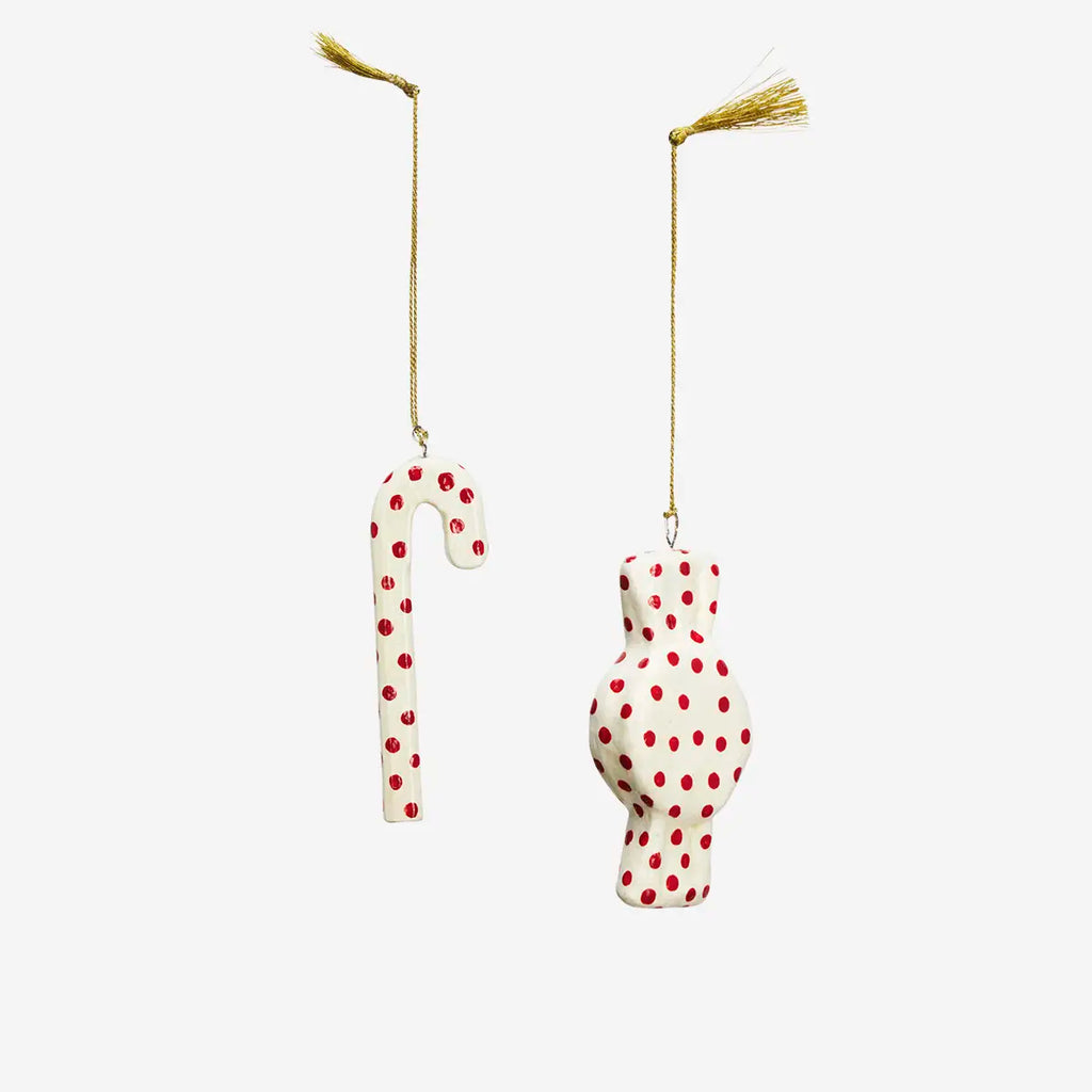 White red polka dot candy cane and sweet Christmas ornaments Madam Stoltz