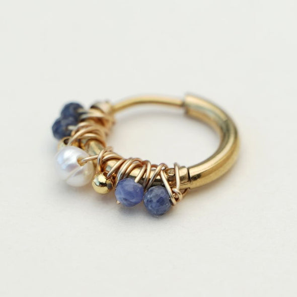 Gold hoop earring with blue gemstones Muja Juma