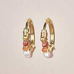 Gold hoop earrings with pearls and red gemstones Muja Juma