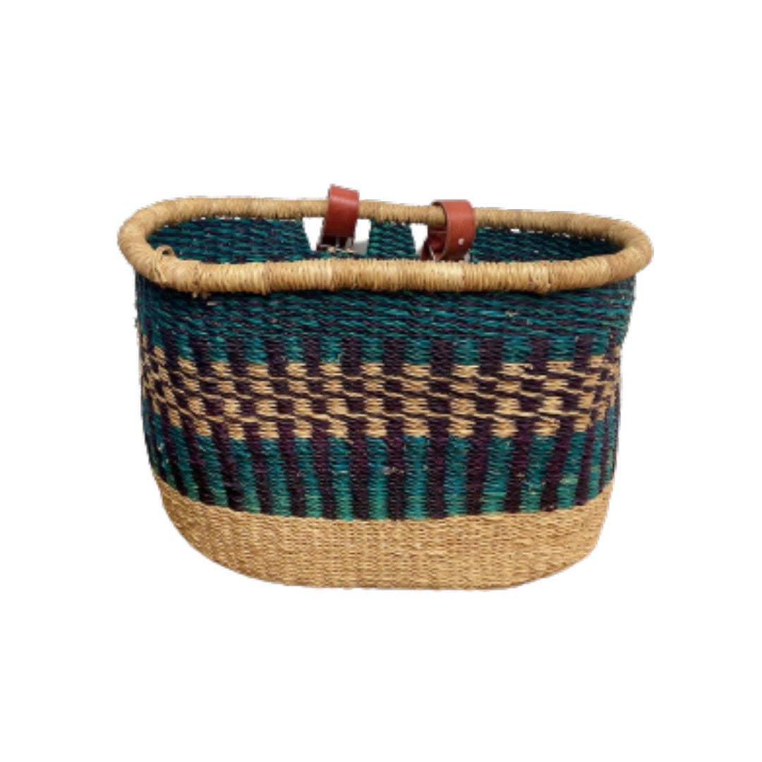 Fahrradkorb blau natürlich Steppengras handgefertigt