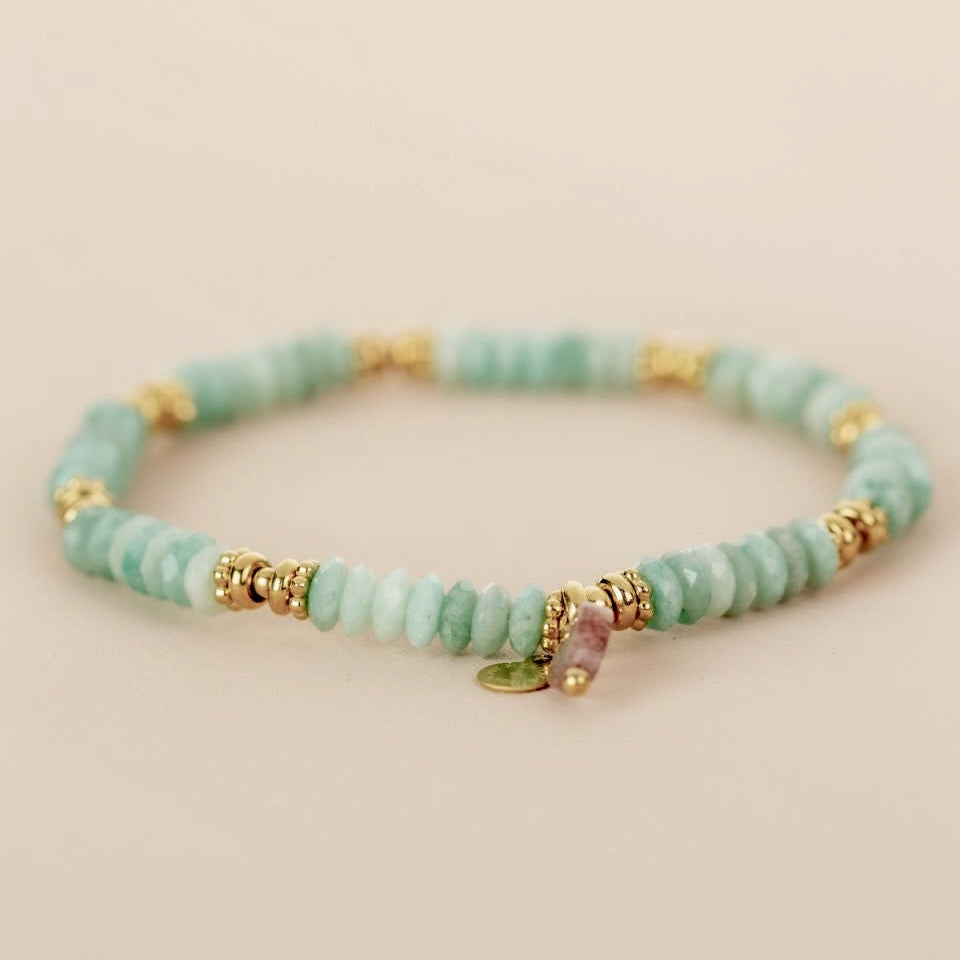 Muja Juma amazonite bracelet pink heart gold beads
