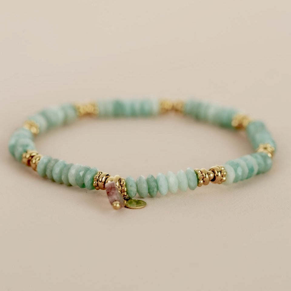 Muja Juma amazonite bracelet pink heart gold beads