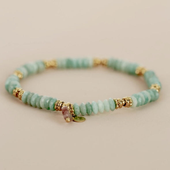 Muja Juma amazonite bracelet pink heart gold beads