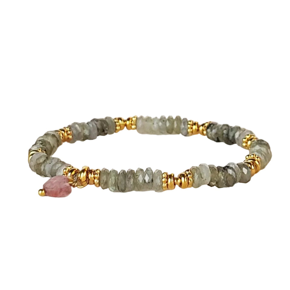 Beaded labradorite bracelet with gold accents 