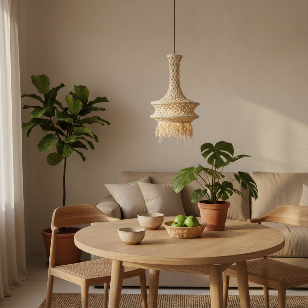 Calma House crochet Hanging Lamp Small  Setting