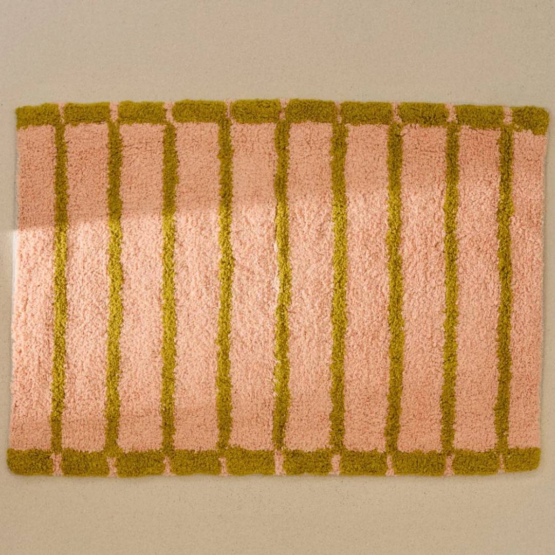Calma House Saturn Striped Pink Bath Mat Landscape