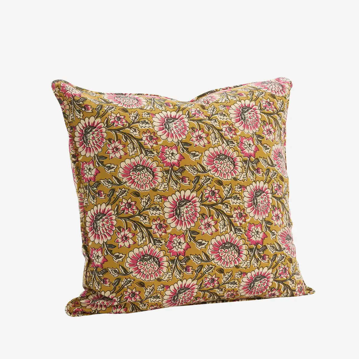 Floral patterned pillow on a white background