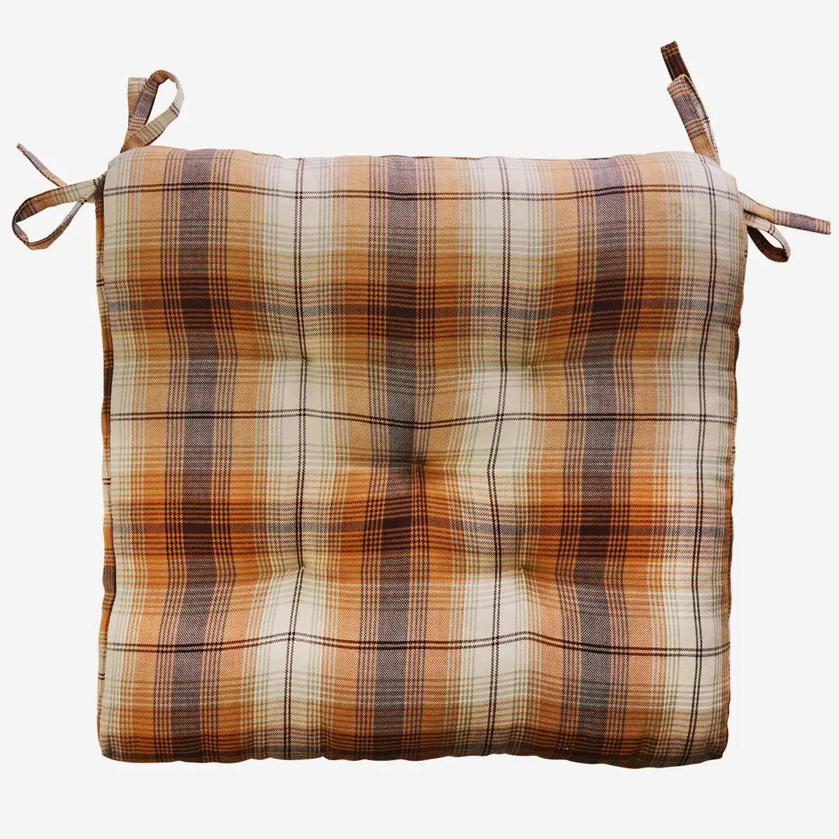 checked cotton chair pad in brown by Madam Stoltz